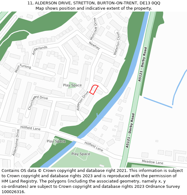 11, ALDERSON DRIVE, STRETTON, BURTON-ON-TRENT, DE13 0QQ: Location map and indicative extent of plot