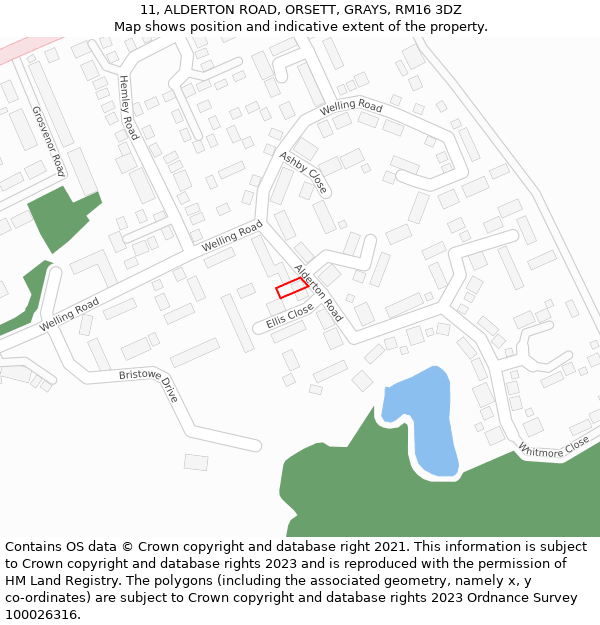 11, ALDERTON ROAD, ORSETT, GRAYS, RM16 3DZ: Location map and indicative extent of plot