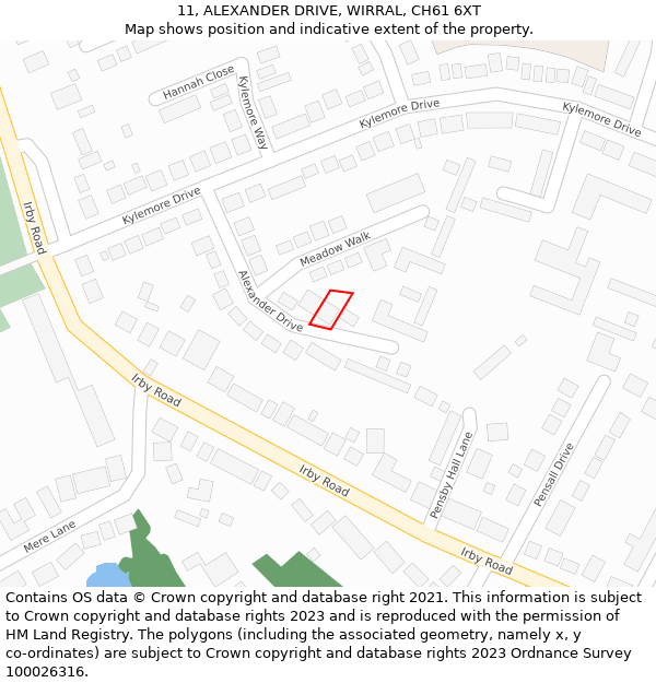 11, ALEXANDER DRIVE, WIRRAL, CH61 6XT: Location map and indicative extent of plot