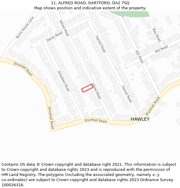11, ALFRED ROAD, DARTFORD, DA2 7SQ: Location map and indicative extent of plot