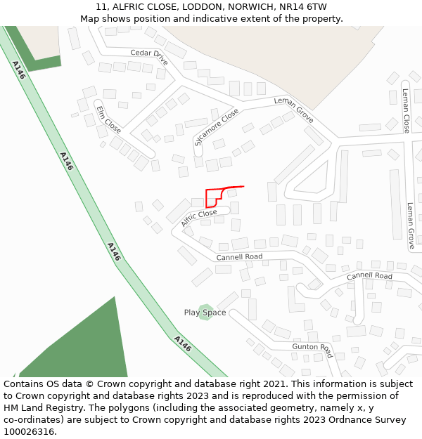 11, ALFRIC CLOSE, LODDON, NORWICH, NR14 6TW: Location map and indicative extent of plot