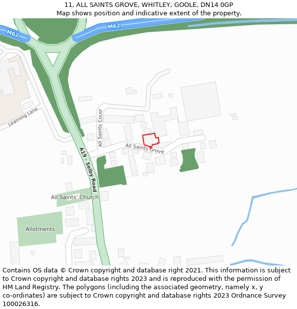 11, ALL SAINTS GROVE, WHITLEY, GOOLE, DN14 0GP: Location map and indicative extent of plot