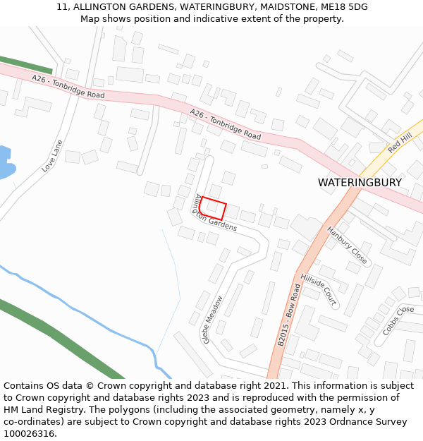 11, ALLINGTON GARDENS, WATERINGBURY, MAIDSTONE, ME18 5DG: Location map and indicative extent of plot