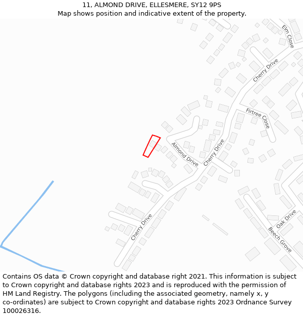 11, ALMOND DRIVE, ELLESMERE, SY12 9PS: Location map and indicative extent of plot