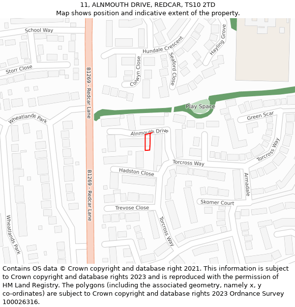 11, ALNMOUTH DRIVE, REDCAR, TS10 2TD: Location map and indicative extent of plot