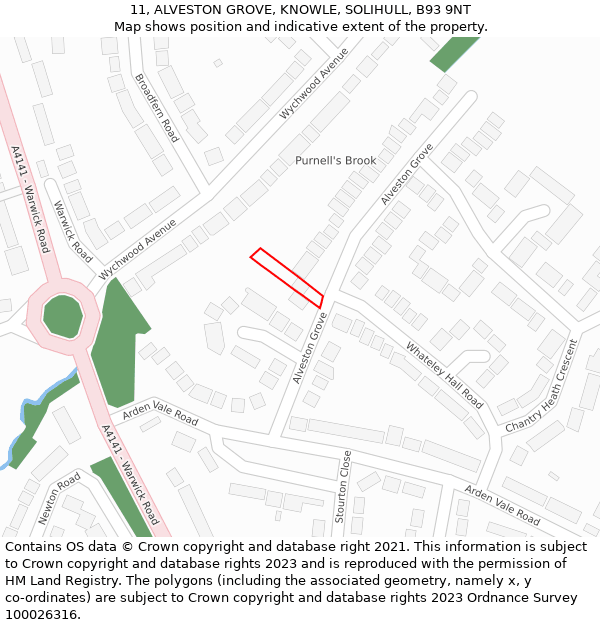 11, ALVESTON GROVE, KNOWLE, SOLIHULL, B93 9NT: Location map and indicative extent of plot