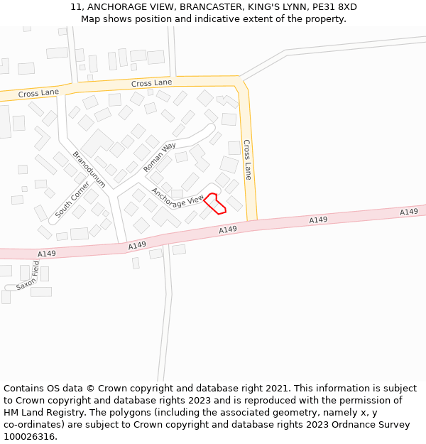 11, ANCHORAGE VIEW, BRANCASTER, KING'S LYNN, PE31 8XD: Location map and indicative extent of plot