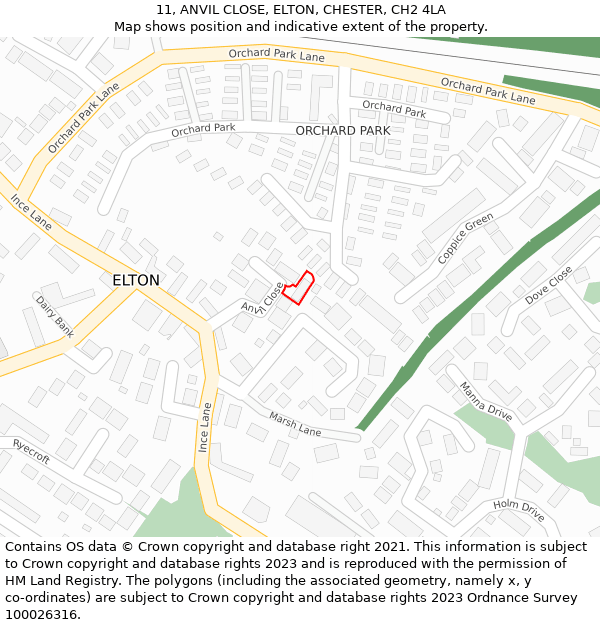 11, ANVIL CLOSE, ELTON, CHESTER, CH2 4LA: Location map and indicative extent of plot