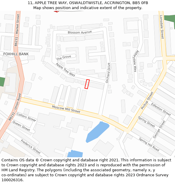 11, APPLE TREE WAY, OSWALDTWISTLE, ACCRINGTON, BB5 0FB: Location map and indicative extent of plot