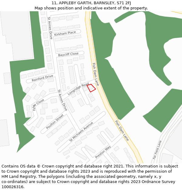 11, APPLEBY GARTH, BARNSLEY, S71 2FJ: Location map and indicative extent of plot