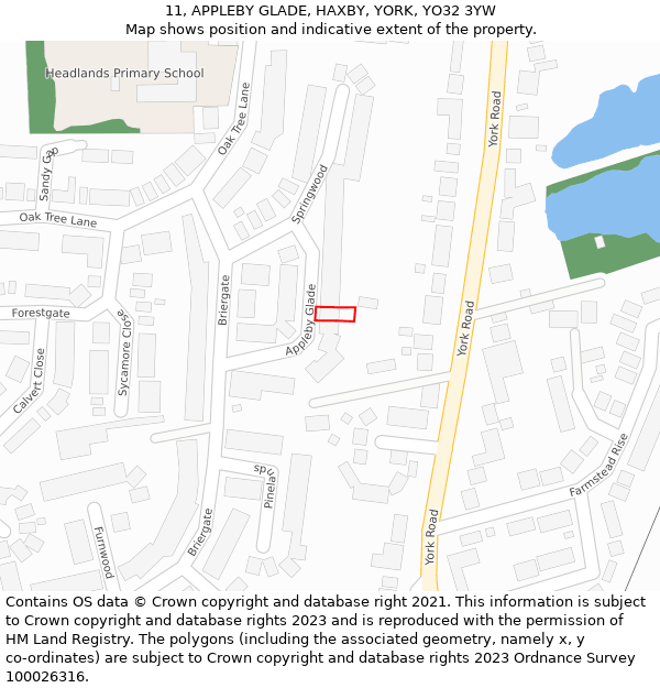 11, APPLEBY GLADE, HAXBY, YORK, YO32 3YW: Location map and indicative extent of plot