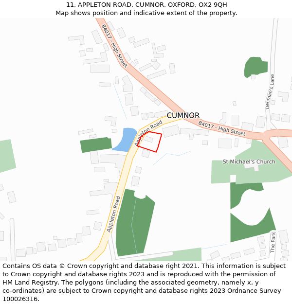 11, APPLETON ROAD, CUMNOR, OXFORD, OX2 9QH: Location map and indicative extent of plot