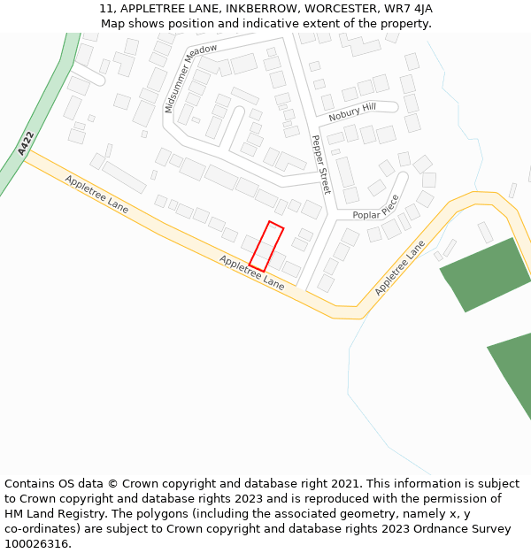 11, APPLETREE LANE, INKBERROW, WORCESTER, WR7 4JA: Location map and indicative extent of plot