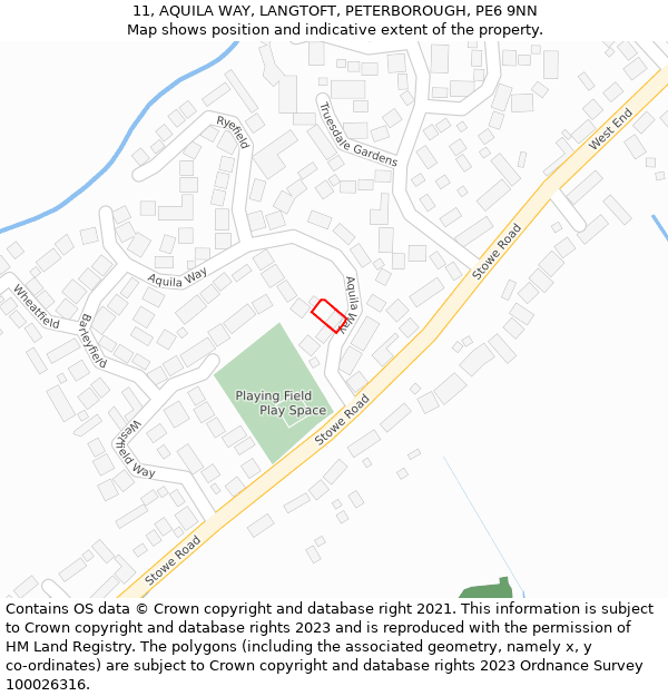 11, AQUILA WAY, LANGTOFT, PETERBOROUGH, PE6 9NN: Location map and indicative extent of plot