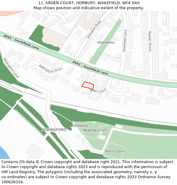 11, ARDEN COURT, HORBURY, WAKEFIELD, WF4 5AH: Location map and indicative extent of plot