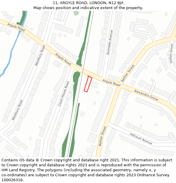 11, ARGYLE ROAD, LONDON, N12 8JA: Location map and indicative extent of plot