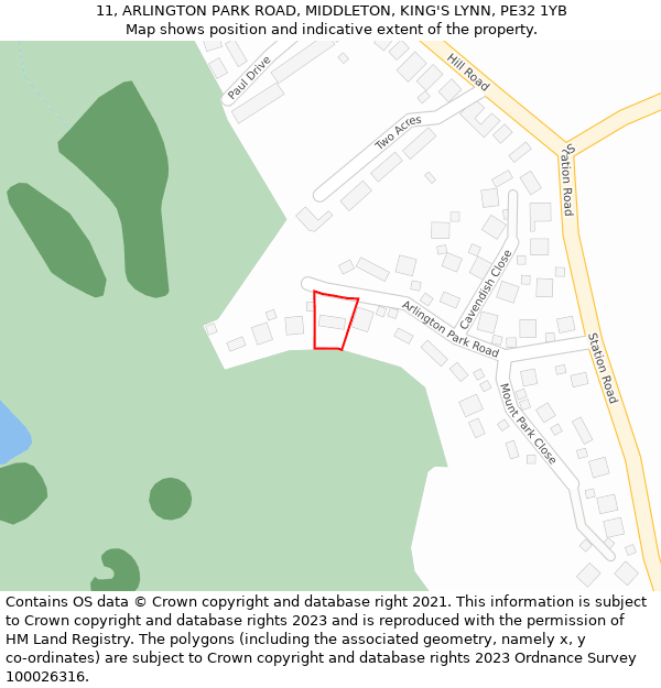 11, ARLINGTON PARK ROAD, MIDDLETON, KING'S LYNN, PE32 1YB: Location map and indicative extent of plot