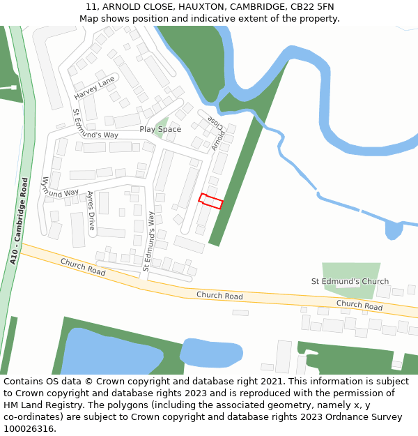 11, ARNOLD CLOSE, HAUXTON, CAMBRIDGE, CB22 5FN: Location map and indicative extent of plot