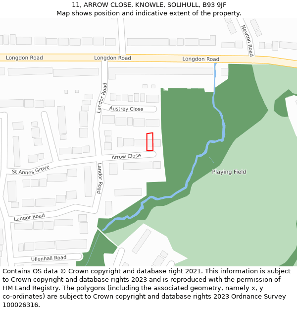 11, ARROW CLOSE, KNOWLE, SOLIHULL, B93 9JF: Location map and indicative extent of plot