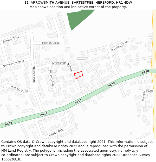 11, ARROWSMITH AVENUE, BARTESTREE, HEREFORD, HR1 4DW: Location map and indicative extent of plot