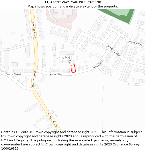 11, ASCOT WAY, CARLISLE, CA2 4NB: Location map and indicative extent of plot