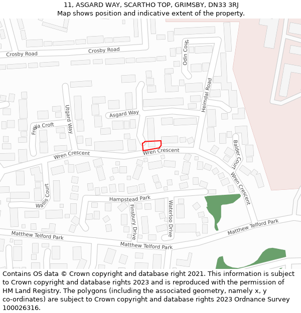 11, ASGARD WAY, SCARTHO TOP, GRIMSBY, DN33 3RJ: Location map and indicative extent of plot