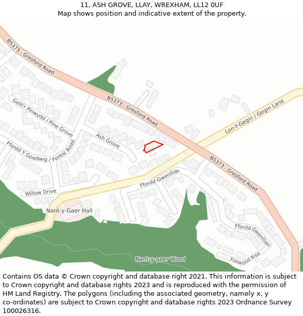 11, ASH GROVE, LLAY, WREXHAM, LL12 0UF: Location map and indicative extent of plot