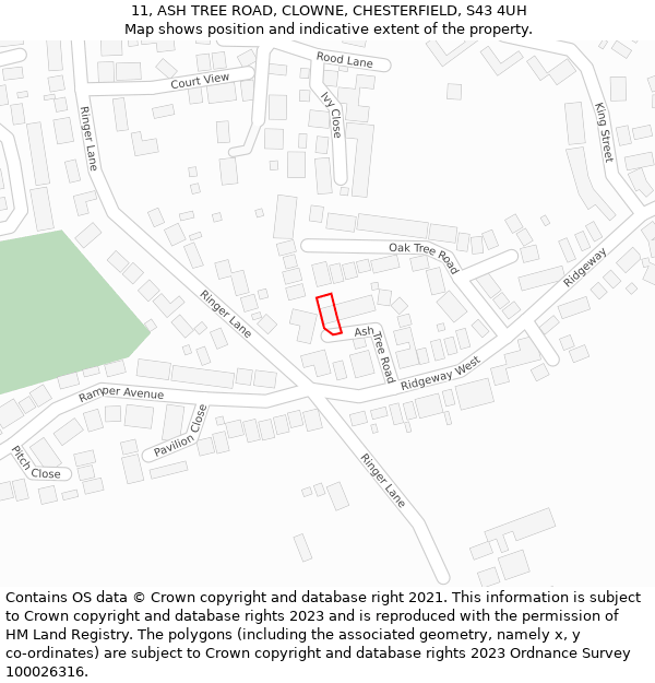 11, ASH TREE ROAD, CLOWNE, CHESTERFIELD, S43 4UH: Location map and indicative extent of plot