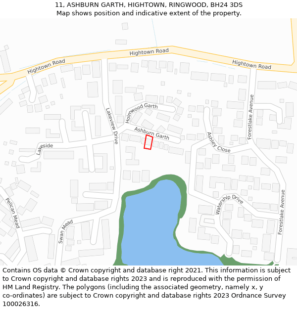 11, ASHBURN GARTH, HIGHTOWN, RINGWOOD, BH24 3DS: Location map and indicative extent of plot