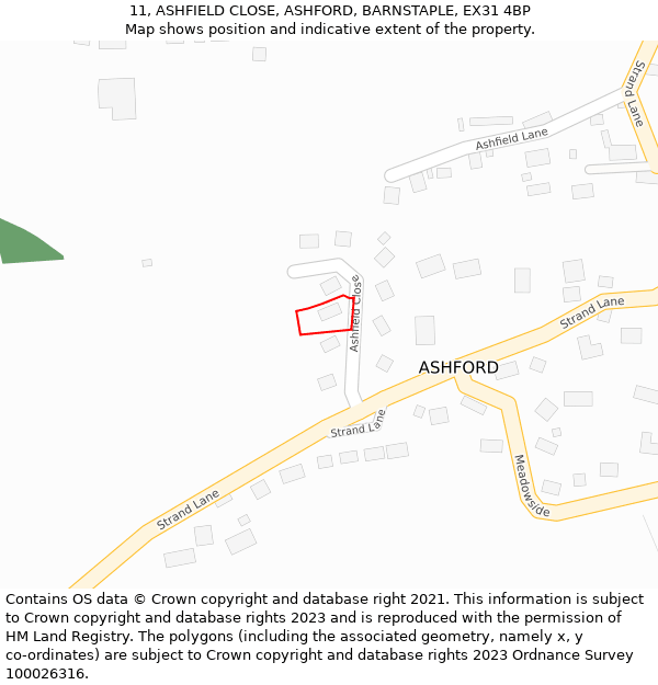 11, ASHFIELD CLOSE, ASHFORD, BARNSTAPLE, EX31 4BP: Location map and indicative extent of plot