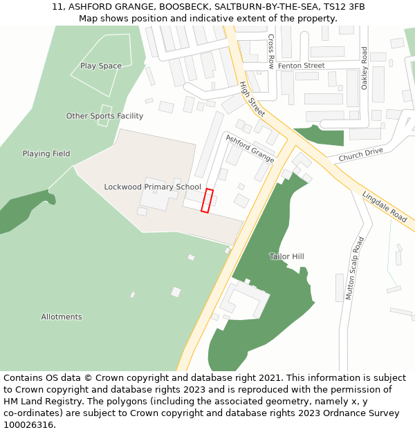 11, ASHFORD GRANGE, BOOSBECK, SALTBURN-BY-THE-SEA, TS12 3FB: Location map and indicative extent of plot