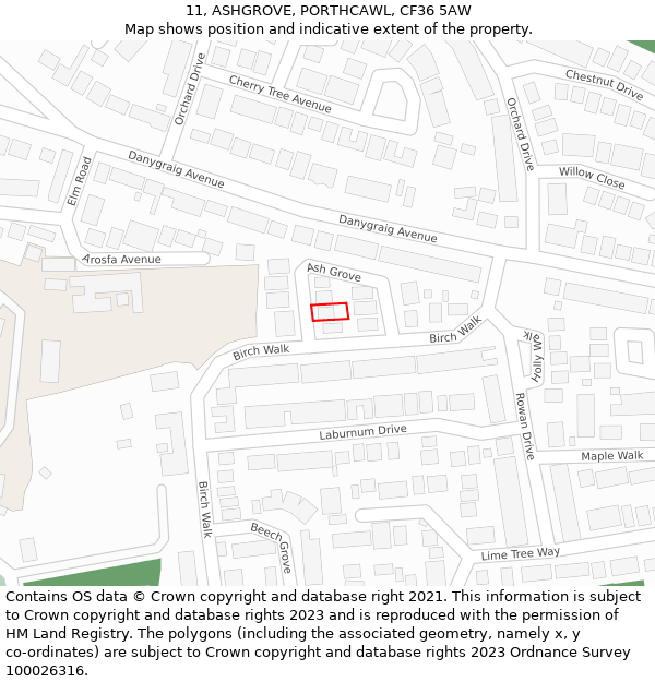 11, ASHGROVE, PORTHCAWL, CF36 5AW: Location map and indicative extent of plot