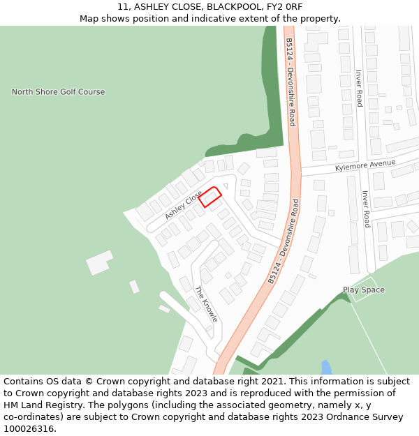 11, ASHLEY CLOSE, BLACKPOOL, FY2 0RF: Location map and indicative extent of plot