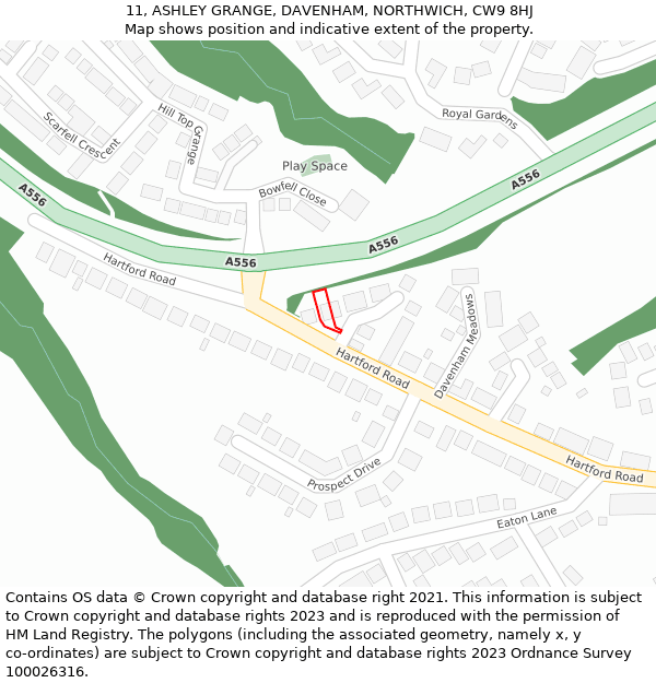 11, ASHLEY GRANGE, DAVENHAM, NORTHWICH, CW9 8HJ: Location map and indicative extent of plot