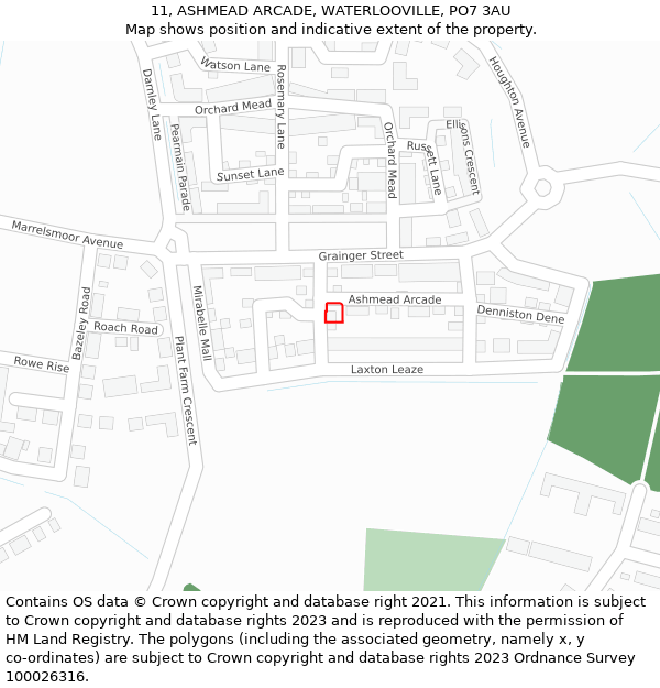 11, ASHMEAD ARCADE, WATERLOOVILLE, PO7 3AU: Location map and indicative extent of plot