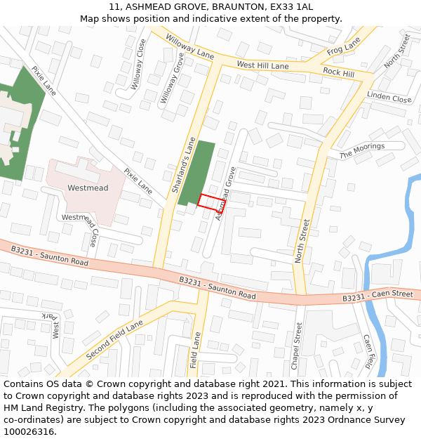 11, ASHMEAD GROVE, BRAUNTON, EX33 1AL: Location map and indicative extent of plot