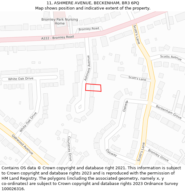 11, ASHMERE AVENUE, BECKENHAM, BR3 6PQ: Location map and indicative extent of plot