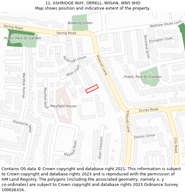 11, ASHRIDGE WAY, ORRELL, WIGAN, WN5 0HD: Location map and indicative extent of plot