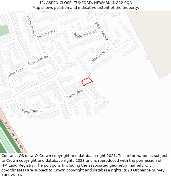 11, ASPEN CLOSE, TUXFORD, NEWARK, NG22 0QA: Location map and indicative extent of plot