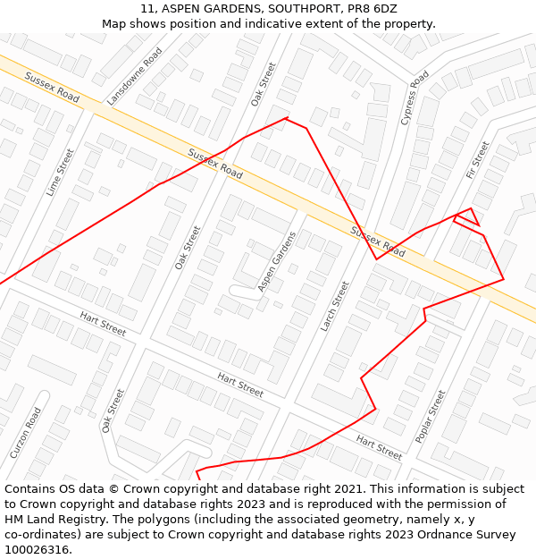 11, ASPEN GARDENS, SOUTHPORT, PR8 6DZ: Location map and indicative extent of plot