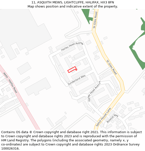 11, ASQUITH MEWS, LIGHTCLIFFE, HALIFAX, HX3 8FN: Location map and indicative extent of plot