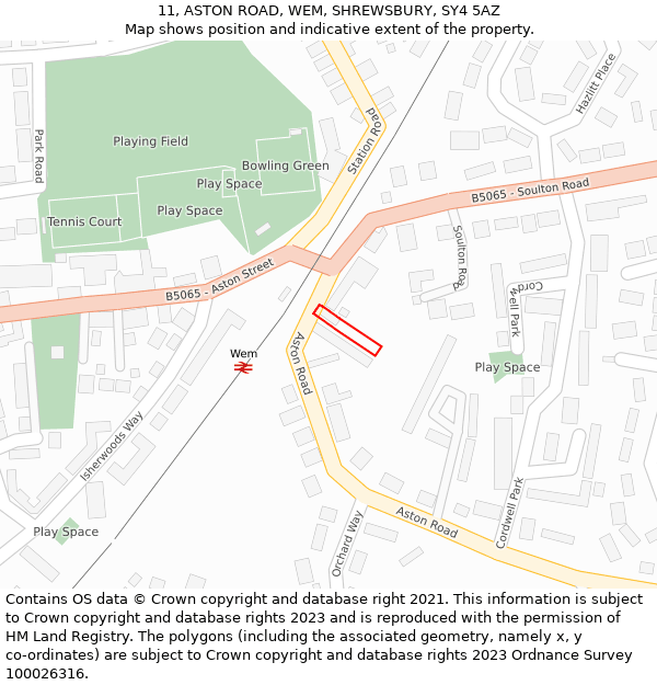 11, ASTON ROAD, WEM, SHREWSBURY, SY4 5AZ: Location map and indicative extent of plot