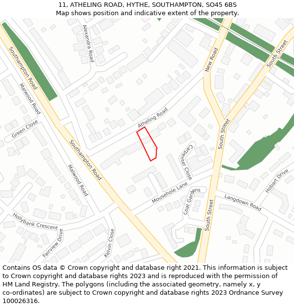 11, ATHELING ROAD, HYTHE, SOUTHAMPTON, SO45 6BS: Location map and indicative extent of plot