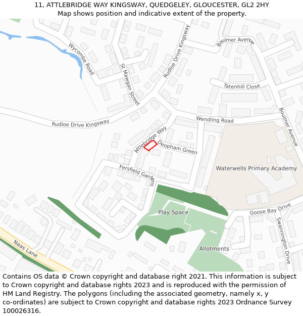 11, ATTLEBRIDGE WAY KINGSWAY, QUEDGELEY, GLOUCESTER, GL2 2HY: Location map and indicative extent of plot