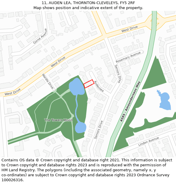 11, AUDEN LEA, THORNTON-CLEVELEYS, FY5 2RF: Location map and indicative extent of plot