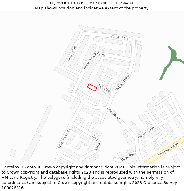 11, AVOCET CLOSE, MEXBOROUGH, S64 0FJ: Location map and indicative extent of plot