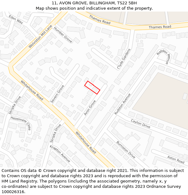 11, AVON GROVE, BILLINGHAM, TS22 5BH: Location map and indicative extent of plot