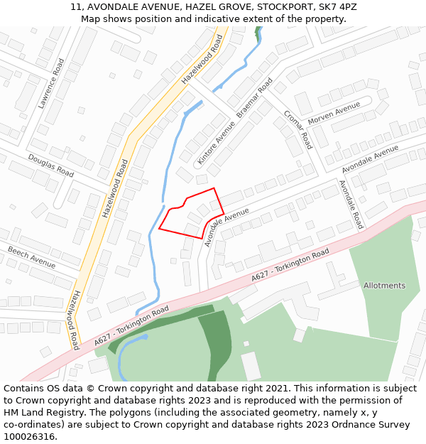 11, AVONDALE AVENUE, HAZEL GROVE, STOCKPORT, SK7 4PZ: Location map and indicative extent of plot
