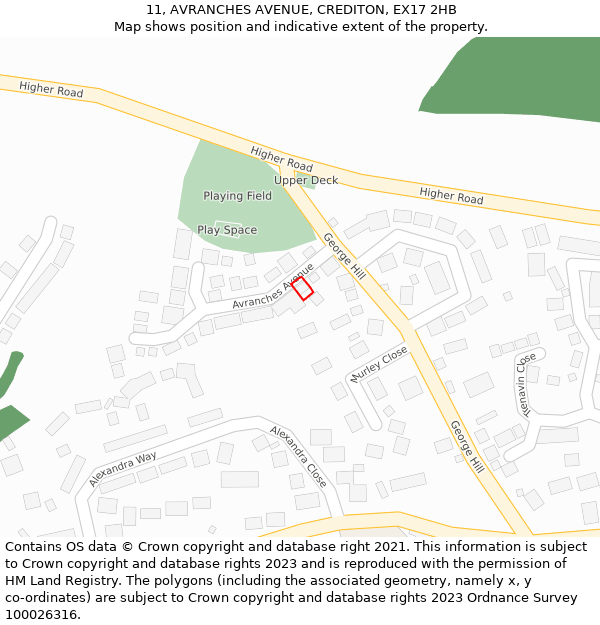 11, AVRANCHES AVENUE, CREDITON, EX17 2HB: Location map and indicative extent of plot