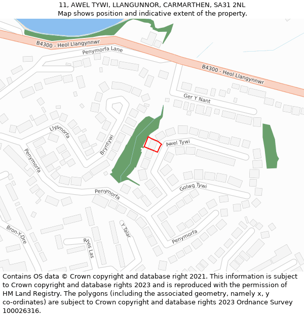 11, AWEL TYWI, LLANGUNNOR, CARMARTHEN, SA31 2NL: Location map and indicative extent of plot